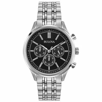 Reloj pulsera Bulova 96A211 acero inoxidable cronógrafo esfera negra para hombre - tono plateado Foto 1 de 4