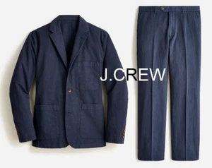 J.CREW Traje Chaqueta y Pantalones Azul Marino Blazer Algodón Lino Chino 40 34 Conjunto Completo Informal - Imagen 1 de 15