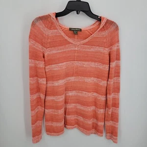 Tommy Bahama Sweater Womens Orange Stripe Linen Hooded Pullover Beach Casual - Picture 1 of 7