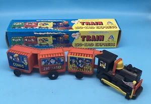 Treno giocattolo in latta vintage 1950 Wind-Up ZIG-ZAG EXPRESS WESTERN COMIC - Foto 1 di 8