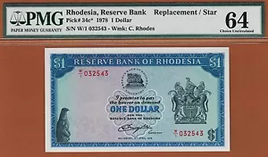 Rhodesien $ 1 Ersatz *mit 1* 1978 Pick-34c Ch UNC PMG 64 - Bild 1 von 2