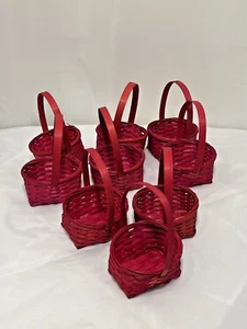 9 Miniature Woven Red Baskets With Handles Crafts Dollhouse 3.75" Tall - Picture 1 of 6
