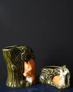 SylvacWoodland Series 4231 Fawn Posy Vase and Squirrel On Green Tree 4222 vtg - Picture 1 of 7
