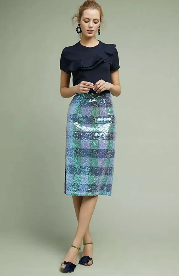 Falda lápiz Anthropologie Maeve paleta azul hasta la rodilla nueva con etiquetas talla 10 Foto 1 de 4