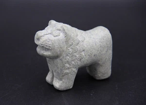 Pale Green Stone Aztec Style Hand Carved Lion Statue - Picture 1 of 7