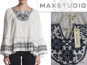 NUEVO CON ETIQUETAS MAX STUDIO Free Spirit Manga de Campana Acampana Bordada Gitana People Top Talla. M - Imagen 1 de 11