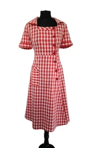 BNWOT Queen Of Holloway  50s Peggy Lee Style Utility Wrap Dress Red Gingham UK16 - Picture 1 of 7