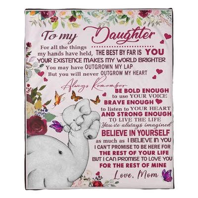 To My Daughter Blanket Elephant From Mom Fleece Blanket Gift For Her Christmas - Image 1 of 4