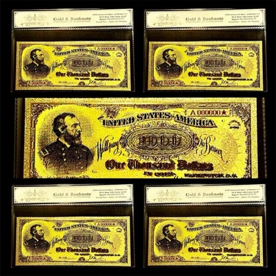 LOT X 5 1890 $1000 BILL UNITED STATES 24K GOLD BANKNOTES IN COA SLEEVE - Image 1 of 4