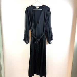 Vintage Natori Accappatoio Donna Nero Maxi Manica Lunga Trasparente Stravagante Classico M - Foto 1 di 15