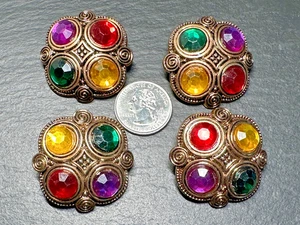 4 MATCHING VINTAGE 4 JEWEL TONE ACCENTED COPPER COLOR BUTTONS H911 - Picture 1 of 13