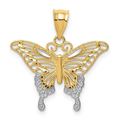 Colgante mariposa corte diamante 22 mm oro amarillo 14k y rodio blanco Foto 1 de 4