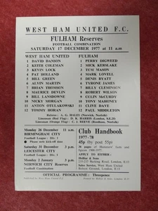 WHU v FULHAM | 1977/1978 | RESERVES | 17 DEC 1977 | UK FREEPOST - Picture 1 of 2