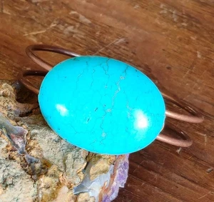 VTG Southwestern Copper & Turquoise Howlite Hinged Bracelet 6.75" Clamper - Picture 1 of 6