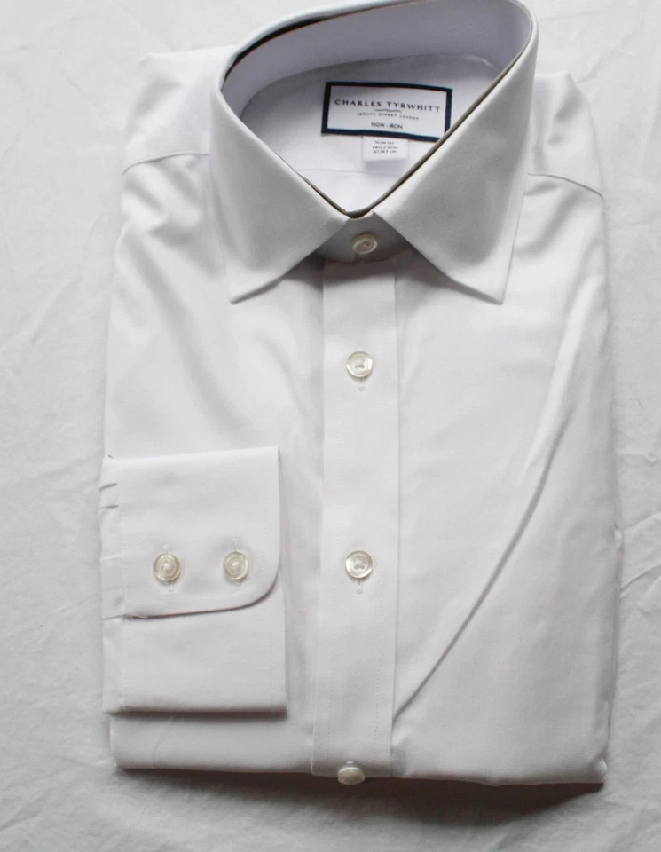 Charles Tyrwhitt Men's Slim Fit Non Iron Twill Shirt White Mm1 Size 16/34