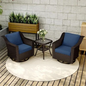 3-Piece Stylish Wicker Patio Swivel Chair Outdoor Rocking Chair Set With Thick - Picture 1 of 9