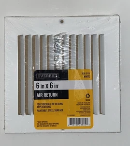 Everbilt 6 pulgadas x 6 pulgadas. Parrilla de retorno de aire de acero blanco 326 915 - pared lateral y techo - Imagen 1 de 10