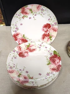 6 Grace’s Teaware Floral Rose w/ Gold Edge Dinner Plates - Picture 1 of 2