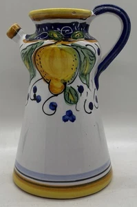 Italian 6” Earthenware Olive Oil Cruet Carafe Capri Dipinto a Mano Italy Lemons - Picture 1 of 7