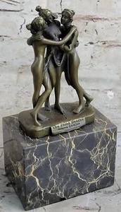 Three 3 Graces Nude Roman Greek Mythology Bronze Statue Sculpture Bookend Decor - Picture 1 of 10