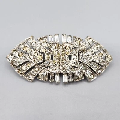 1930s Trifari Krussman Fishel TKF KTF Baguette Crystal Pave Rhodium Plate Brooch - Image 1 of 4
