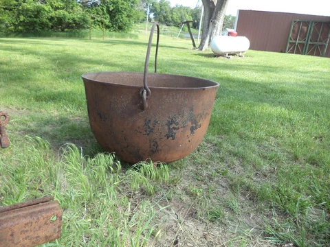 Large Vintage Cast Iron Cauldron, Planter, or Pot 26 1/2" x 26 1/2" x 17" handle Cover