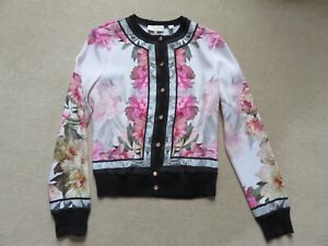 Ted Baker Floral Cardigan/Jacket, Ribbed Cuffs and Waist, size 1, Worn Once, VGC