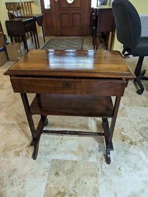Antique 1800's French country walnut one drawer trestle table - Image 1 of 4