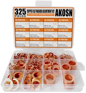325 PCS, 10 Sizes, Premium Copper Metric Sealing Crush Washers Assortment Kit, U - Picture 1 of 12