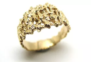 Size 10, T1/2 Genuine 10ct 10K Full Solid Yellow Gold Nugget Ring 12mm Wide 267 - Picture 1 of 11