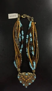 Chico's NWT Layered beaded Heart Necklace brown blue NWT adjustable choker - Picture 1 of 1