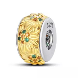 KUNSIR 925 Sterling Silver Sunflower Beads Charm Spacer Beads Fit Bracelet Charm - Picture 1 of 5