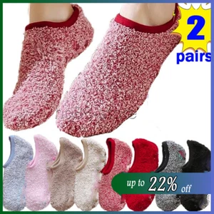 2 Pairs Winter Warm Non-slip Sock Home Fleece Thick Bed Slipper Floor Ankle Sock - Picture 1 of 18