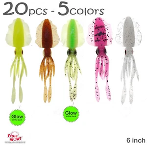 20pcs 5-colors 6" Fishing Chase Squid Skirt High Quality Real-like Lures 3D eyes - Picture 1 of 16