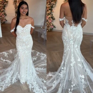 Mermaid Wedding Dresses Off Shoulder Sweep Train Summer 2025 New Bridal Gowns - Picture 1 of 14