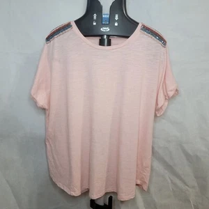 Camisa de hombro Lane Bryant lentejuelas talla 18/20 rosa manga corta - Imagen 1 de 3