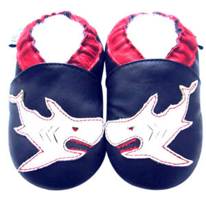 Soft Sole Leather Boy Shoes First Walking Crib Toddler Infant Shark Navy 6-12M