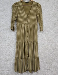 Madewell Tiered Midi Dress Women 0 Olive Floral Viscose Button Front Cottagecore - Picture 1 of 13