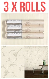 Auction for 3 Rolls of Neutrals Floral Trail, Heavyweight Vinyl Wallpaper - Picture 1 of 3