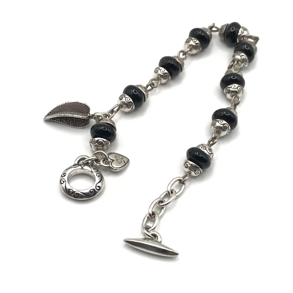 Pulsera de eslabones Brighton cuentas negras y dije cierre de palanca estilo suroeste 7,5" Foto 1 de 4