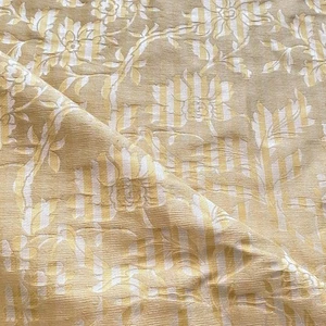 BTY Floral Stripe Brocade Upholstery Decor Fabric Beige Yellow - Picture 1 of 7