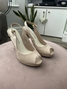 Marks & Spencer Limited Collection Nude Beige Patent Peep Toe Heels Uk 3 VGC - Picture 1 of 9