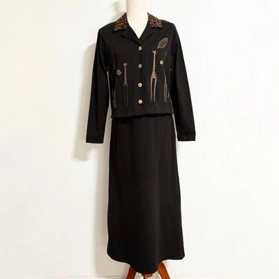 Vintage Nina Piccalino Giraffe Jacket and Dress Black Size 6 - Image 1 of 4