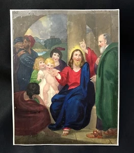 Jesus presenting a little child after West hand painted 1850 religious  - Picture 1 of 3