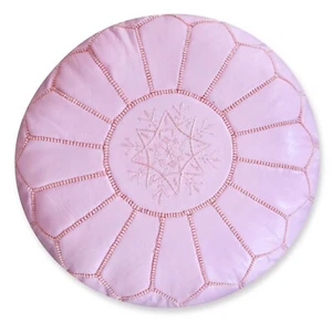 Moroccan Leather Pouf Full Pink - Delivered Stuffed, Ottoman, Footstool - Picture 1 of 4