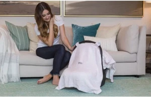 Baldachin Couture Säugling Autositz Baldachin Bezug Efeu 100 % Baumwolle hellrosa NEU - Bild 1 von 3