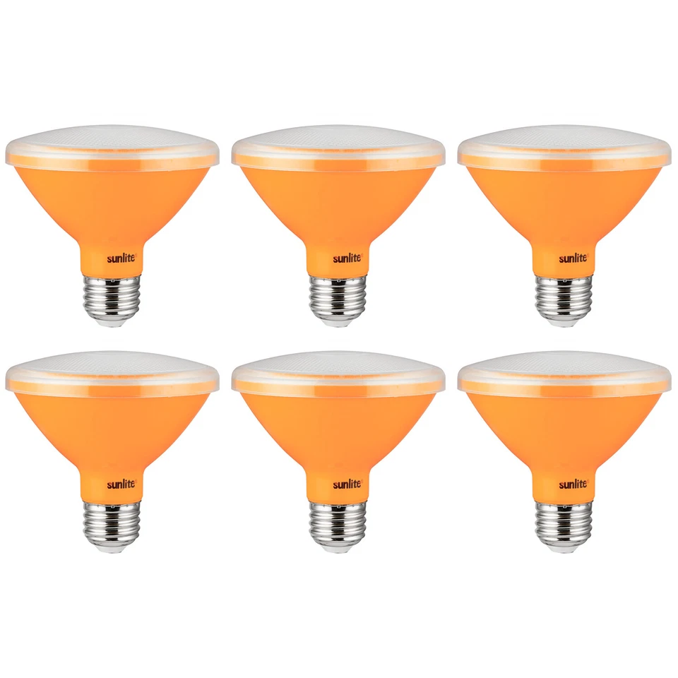 Sunlite 6Pk Amber LED PAR30 Reflector Light Bulb, 3W, Medium Base, Dimmable - Image 1 of 4