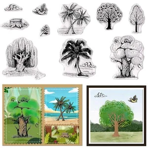 Trees Background Clear Stamps Tree Leaves Rubber Stamps Floral Birds for Cards - Picture 1 of 5