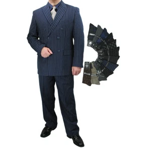 Luxurious Men's Regular-Fit DB Gangster Stripe Suit BLUE & Socks, $299+ - Picture 1 of 6