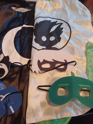 PJ Masks Lot 4 Masks 2 Cape Dress Up Pretend Costumes Reversible Satin Excellent - Image 1 of 4
